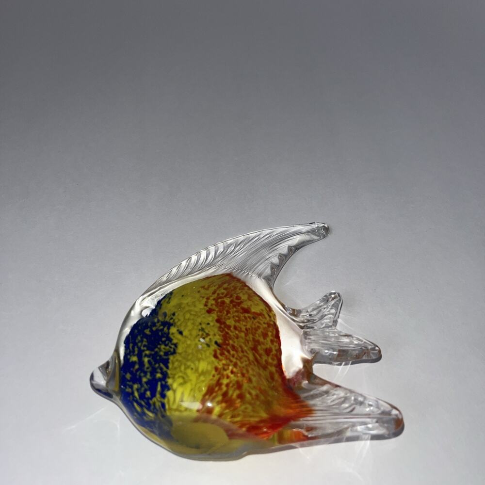Murano Style Hand Blown Glass Angel Fish Paperweight Yellow, Blue, Orange - Picture 7 of 7